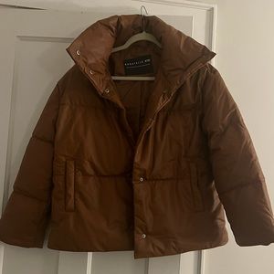New with tags Bagatelle NYC faux leather puffer jacket in cognac